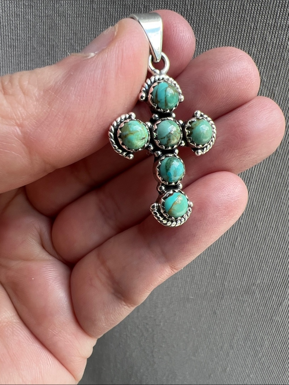 Genuine Turquoise 925 Sterling Silver Cross Pendant